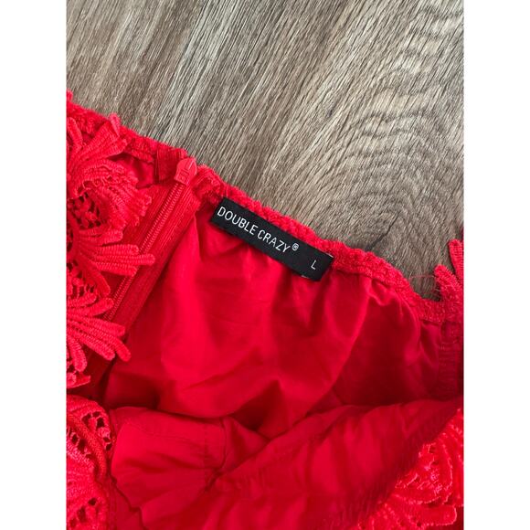 Double Crazy Women's off the shoulder Lace up Long Sleeve Red Dress Size Large - Picture 2 of 11